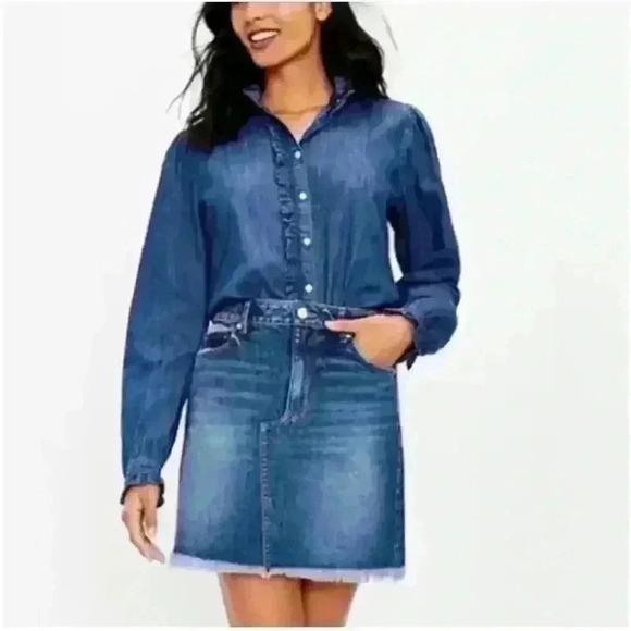 EUC Loft Denim Frayed Skirt - Picture 5 of 7